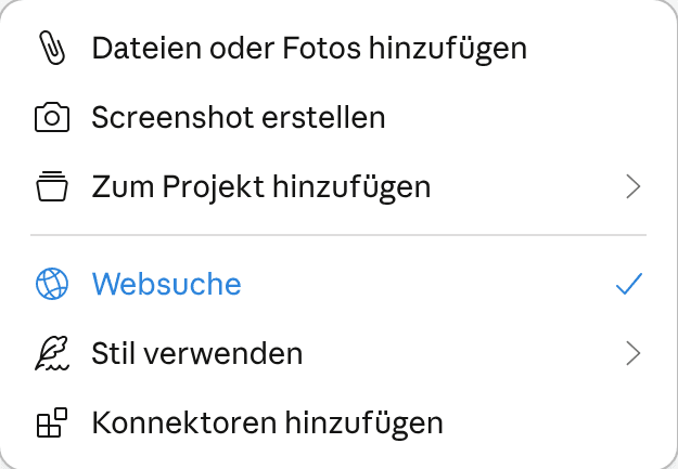 das kontext-menü von claude