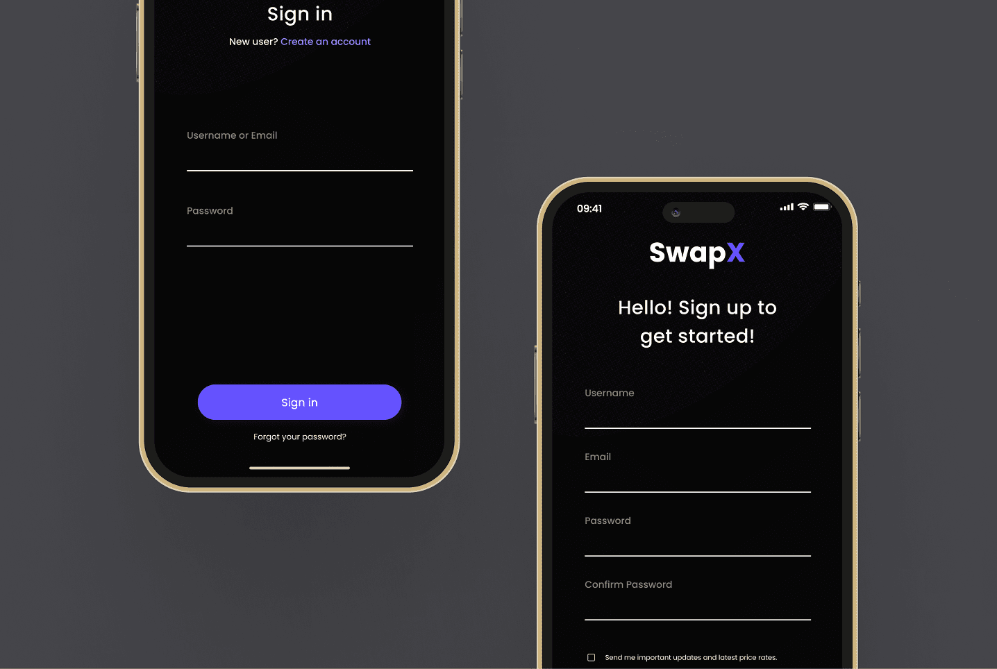 SwapX SaaS App Design - Onboarding & Signin