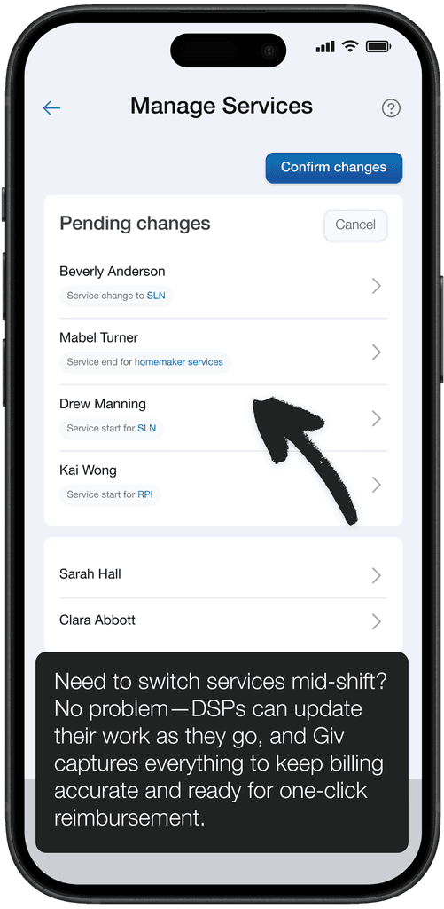 Manaing service screenshot.