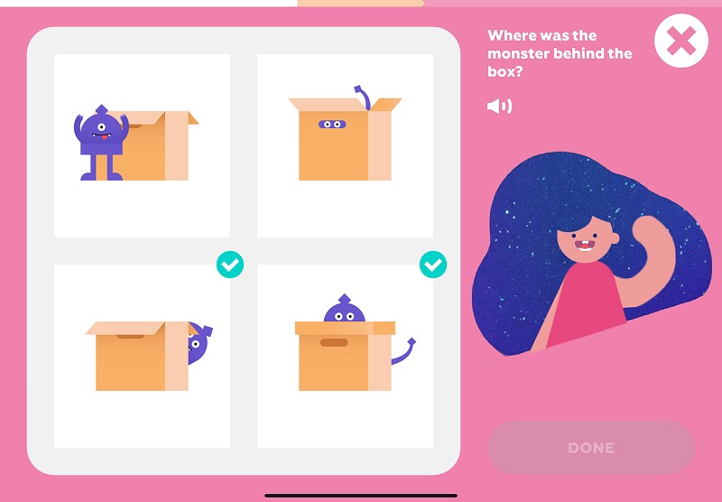 Spatial awareness: find which cards show the monster behind the box