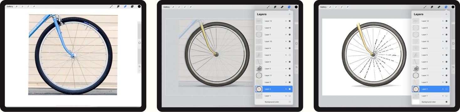 The process of tracing and copying a bicycle tire