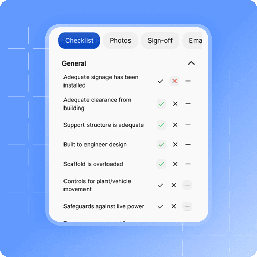 Mobile scaffold inspection checklist with photo attachments in Scafflinq app
