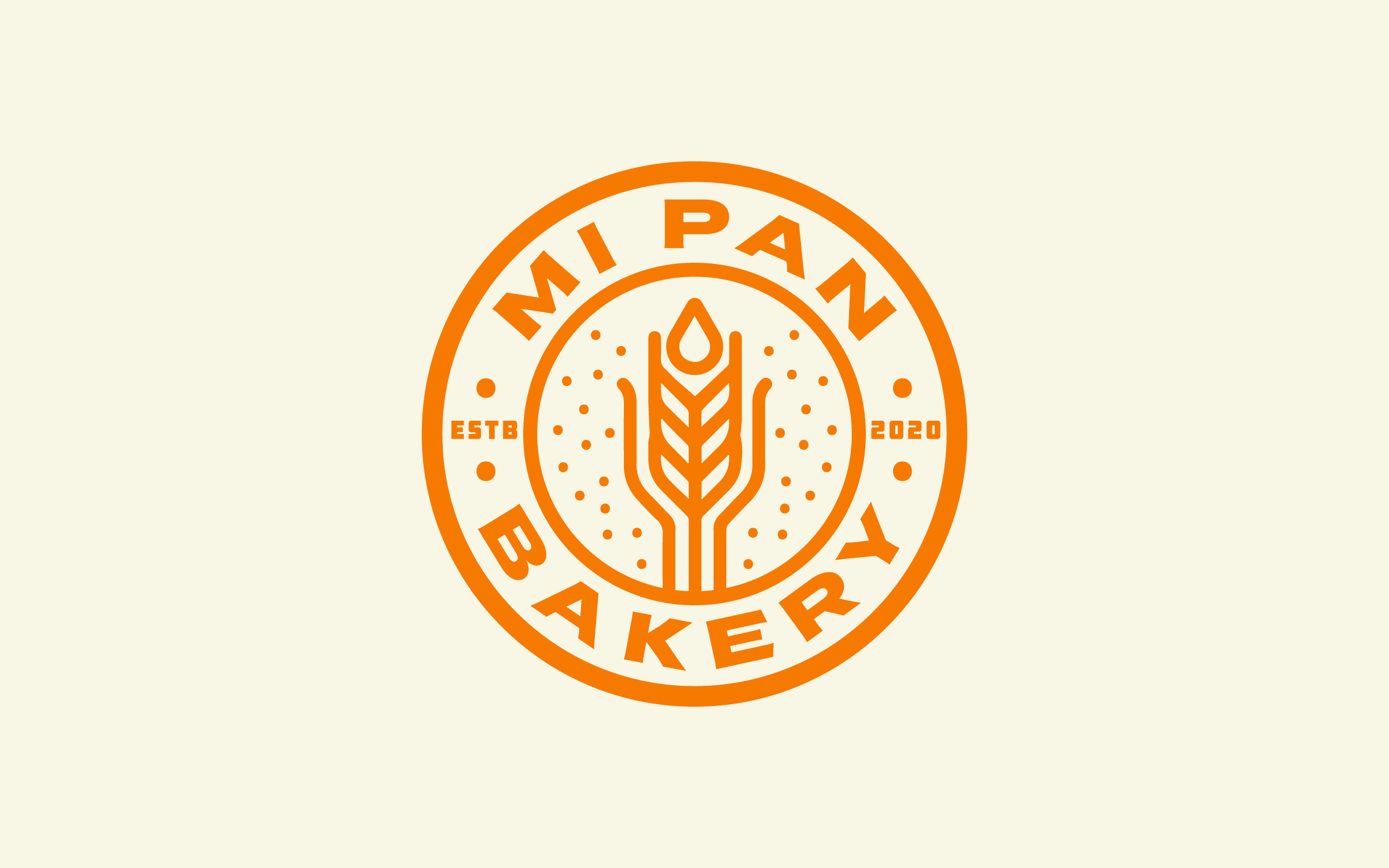 Mi Pan Bakery circular logo in orange on cream background