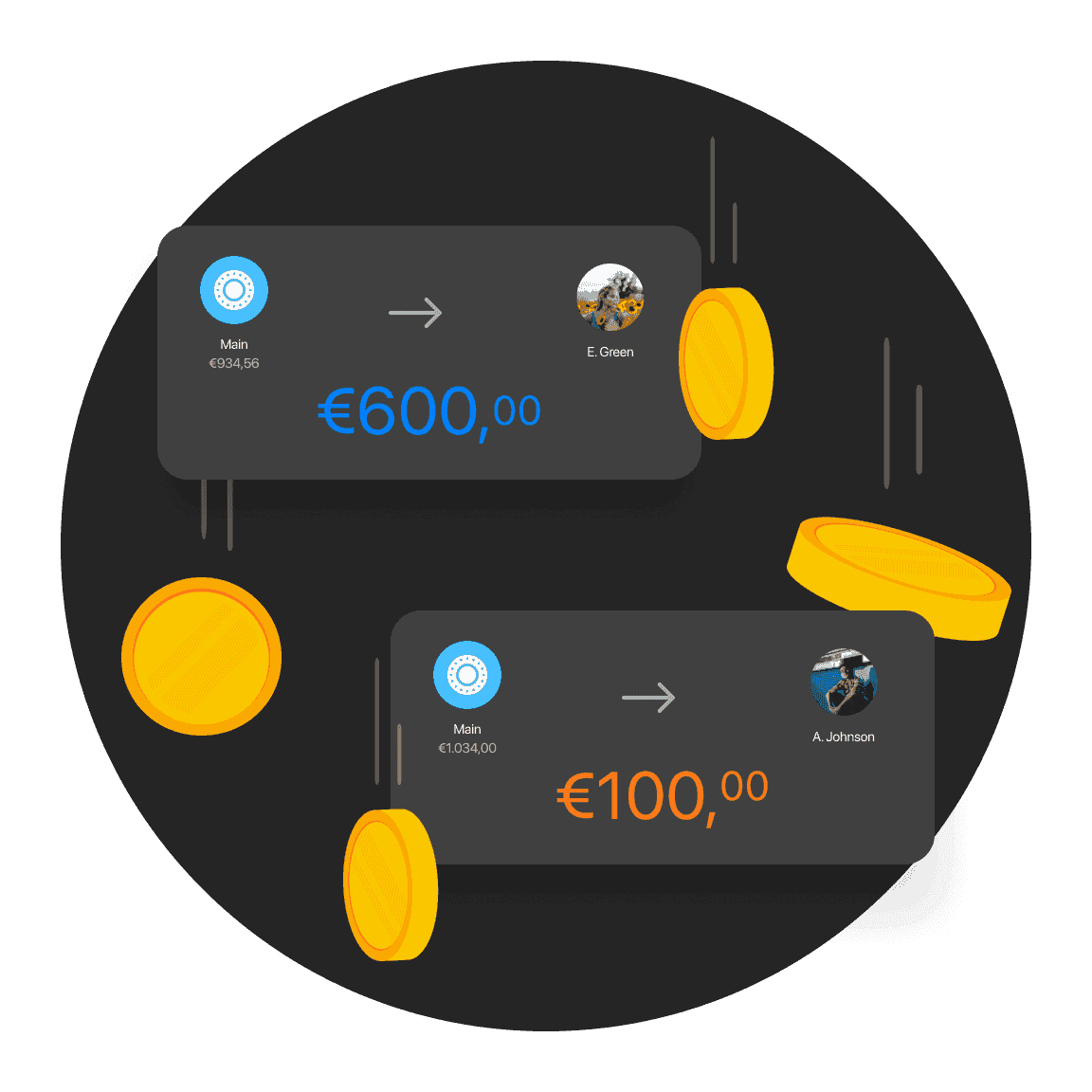 Two gaming controllers are shown against a dark background, featuring buttons and labels in blue and orange colors.