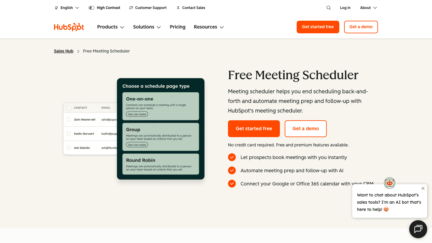 HubSpot free meeting scheduler