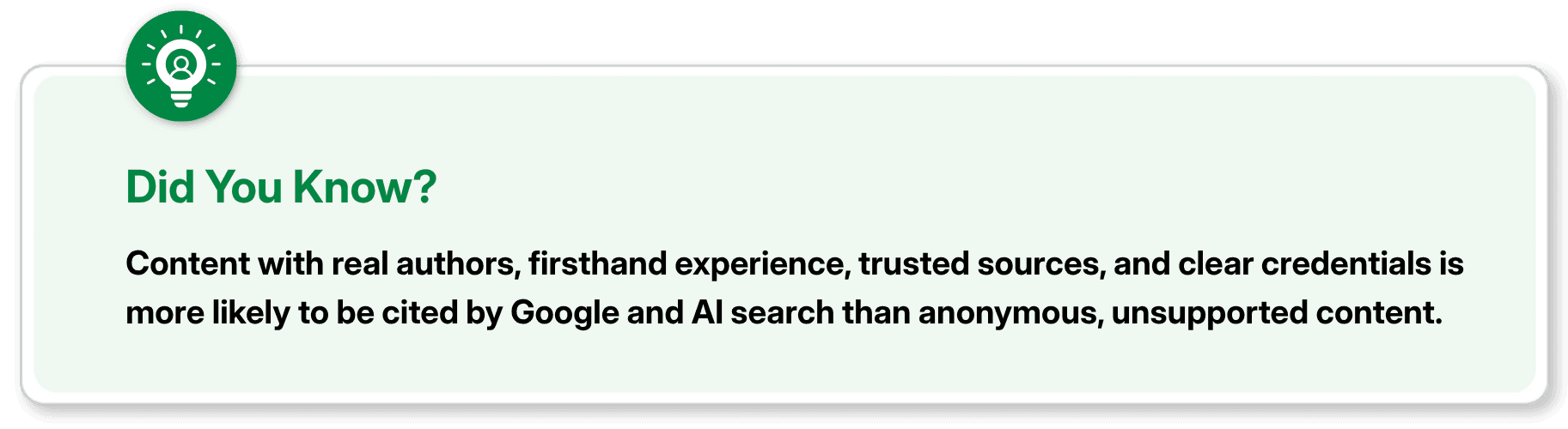 SEO tip on why Google and AI search favor content with real authors and trusted sources.