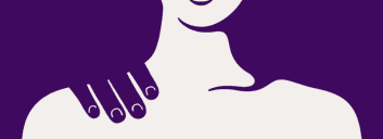 Illustration of hand touching shoulder, suggesting pain or massage.