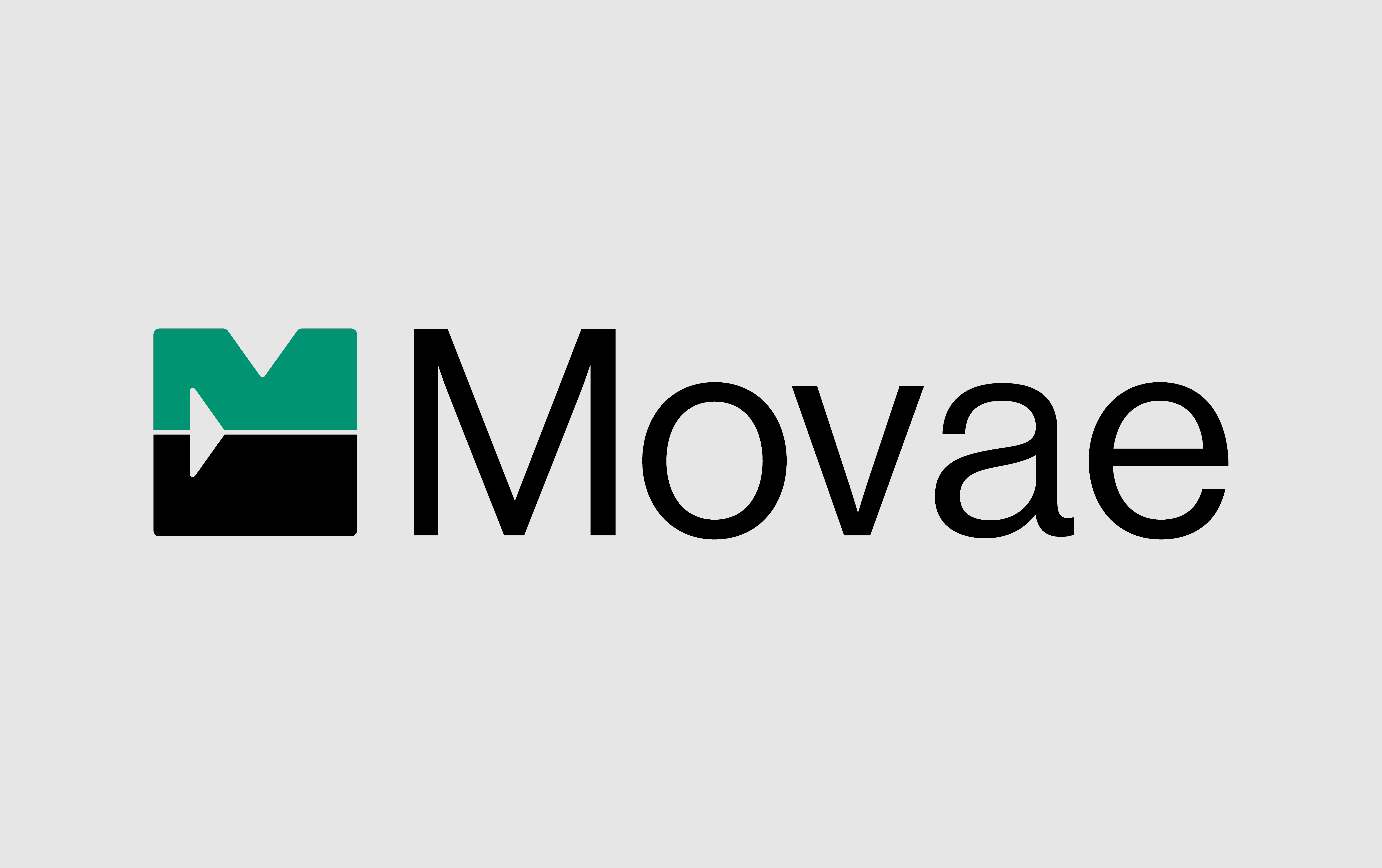 Movae logo design featuring a stylised geometric “M” icon in green and black, paired with a modern sans-serif wordmark. Created by Menzio Studio.