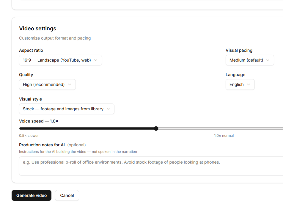 Customize the AI video output for LLMs