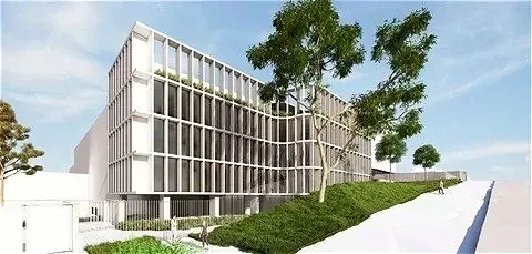 Modern building with white facade and glass windows