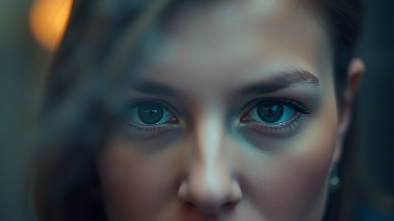 Person's sharp eyes cutting through a blurry, hazy background.