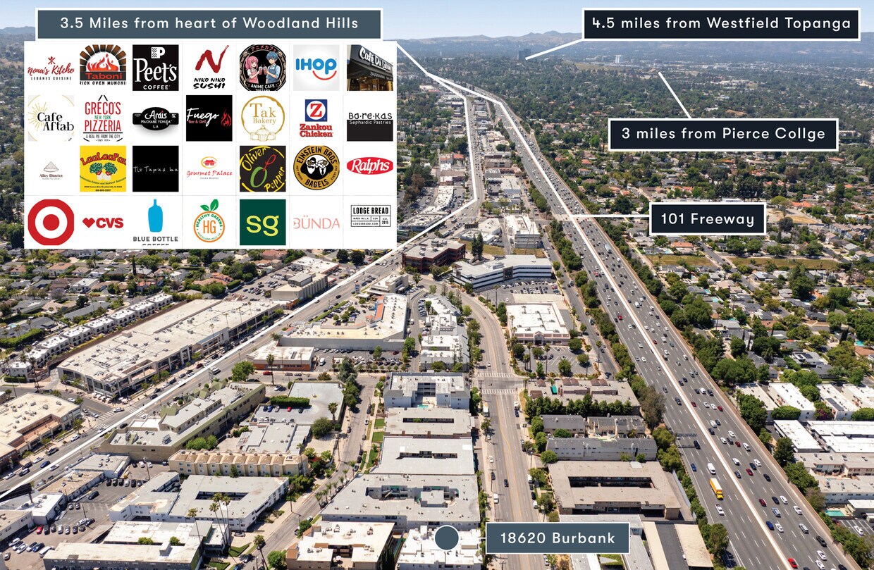 Retail and freeway access near 18620 burbank blvd in the western San Fernando Valley.