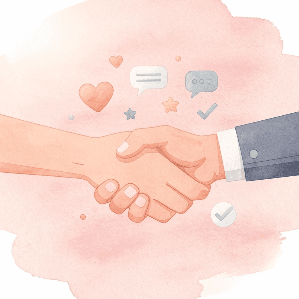 Handshake scene representing commitment and family integration