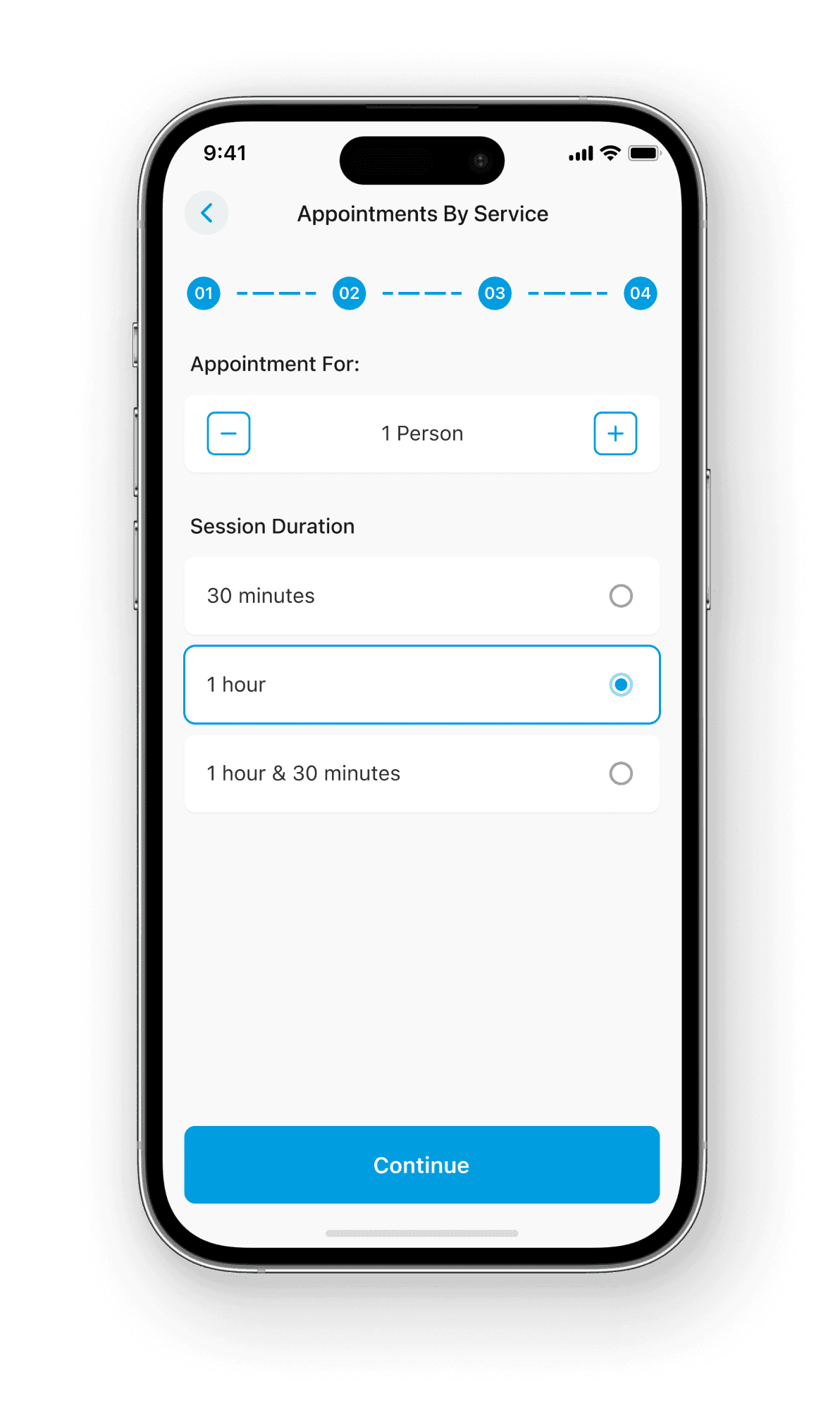 Mobile booking screen