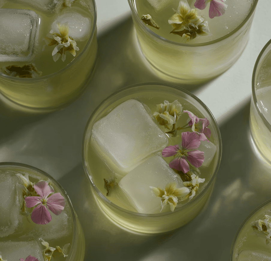 Floral glass beverages