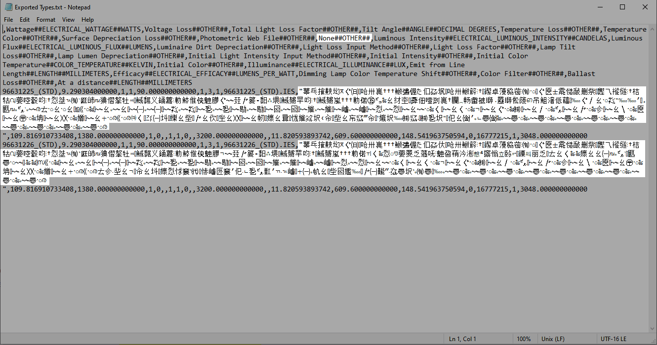 Example of a type catalog with two family types. The highlighted parameter 