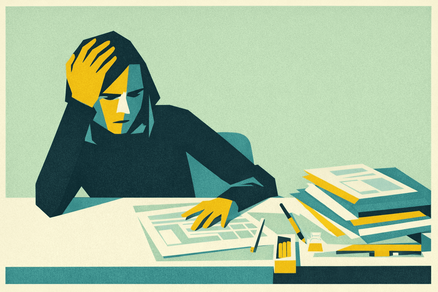 Professionista over 30 sopraffatto dal lavoro e dalle scadenze, alle prese con stanchezza mentale e bisogno di cambiamento