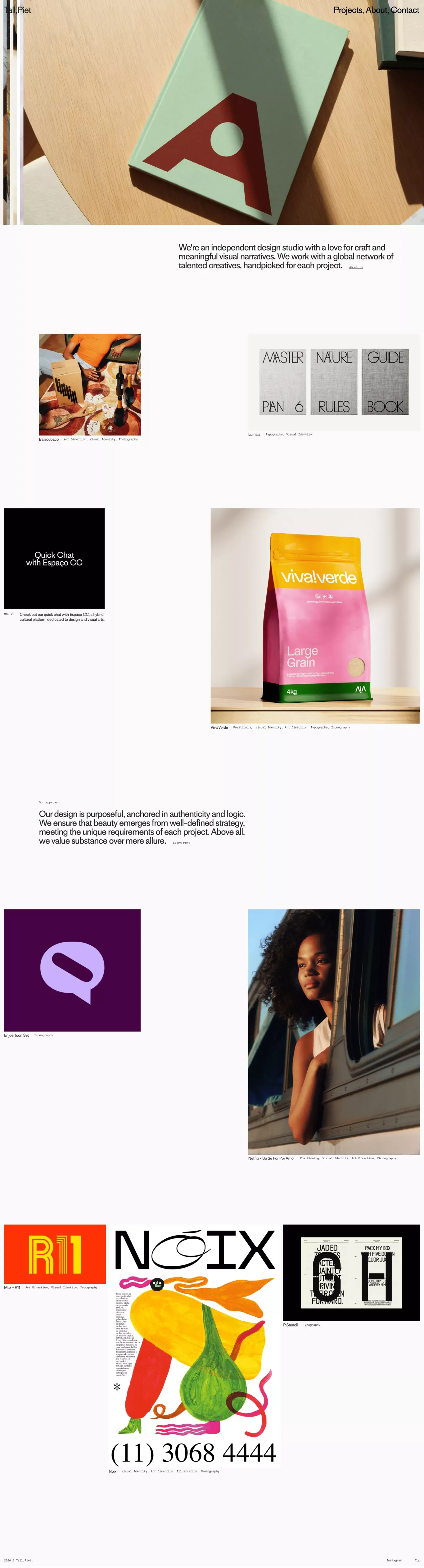 Tall,Piet portfolio page screenshot showcasing Design and Marketing design