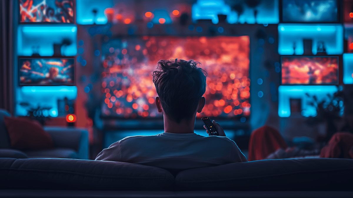 unamas.io - futuristic man in front of tv