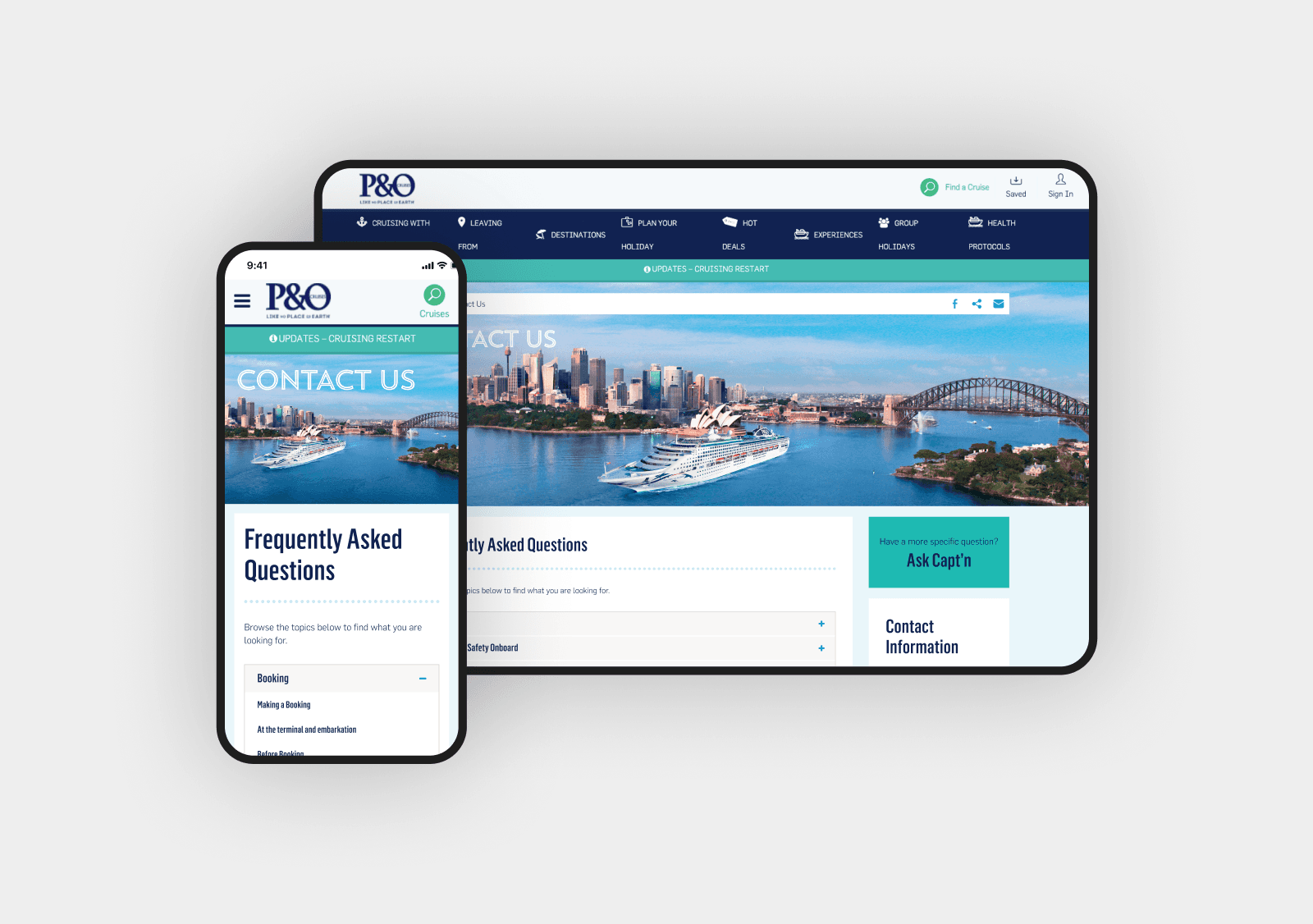 Desktop and mobile UI screens of the new contact us page