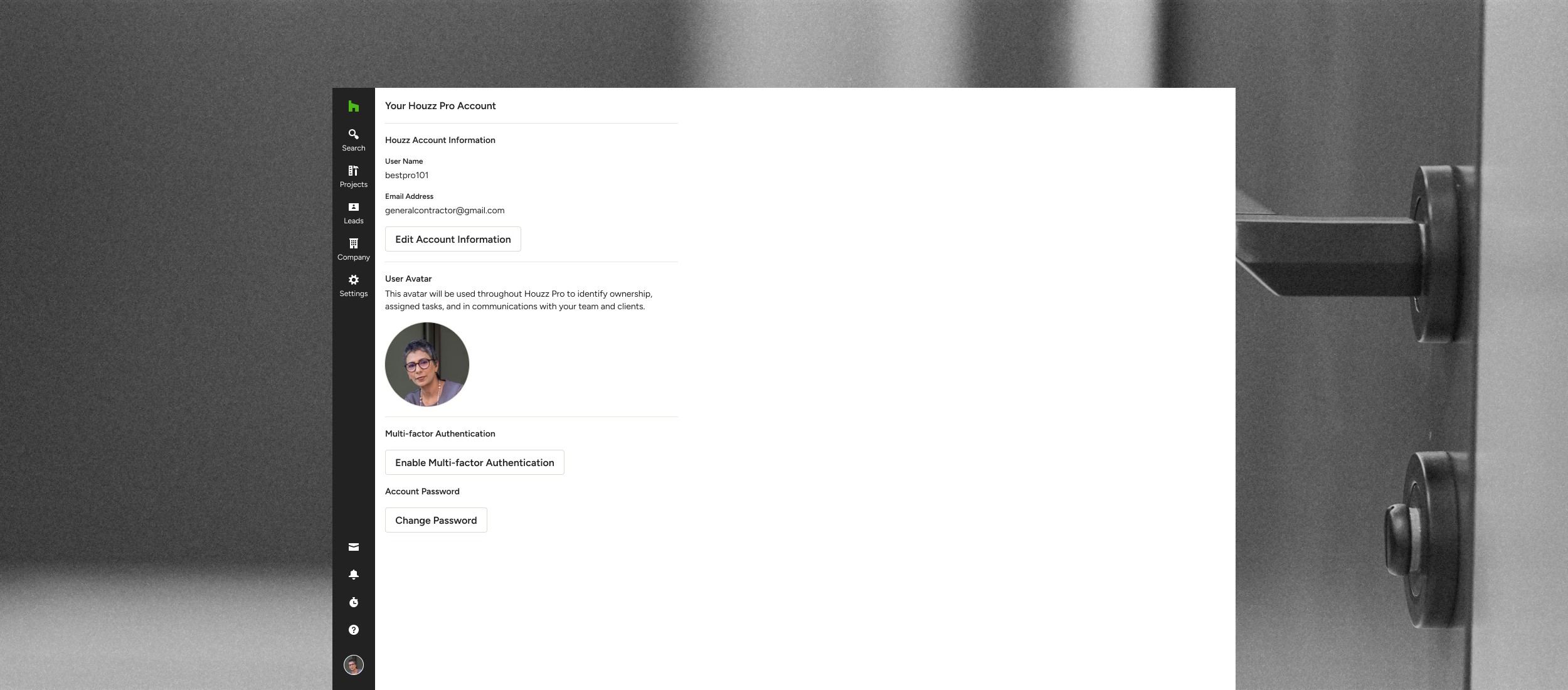account page with enable MFA