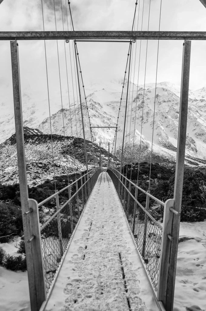 Suspension bridge in Aoraki Mount Cook National Park, New Zealand private jet charter destination
