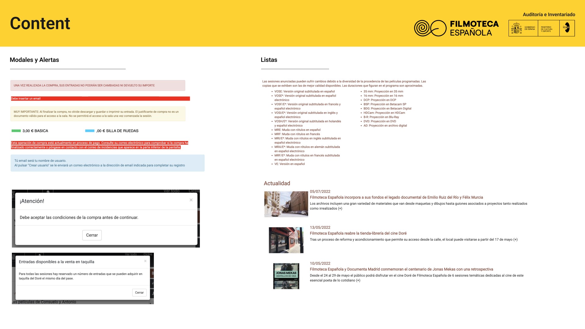 Captura de Modales y listas