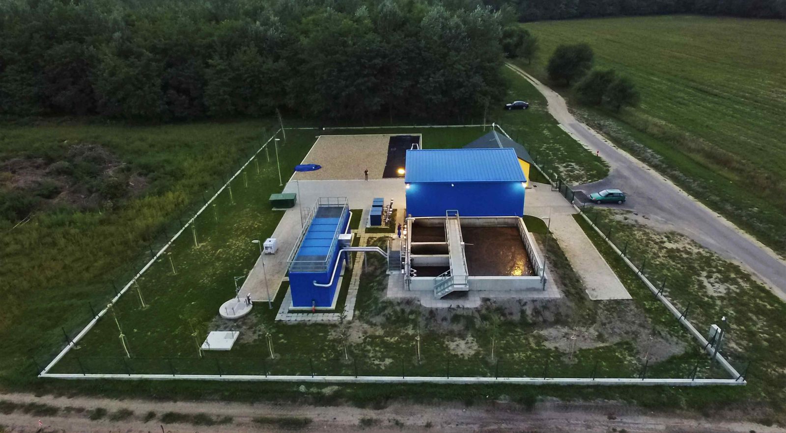 Aerial view of the compact MEMBRATOR MBR plant at Kunfehértó, Hungary