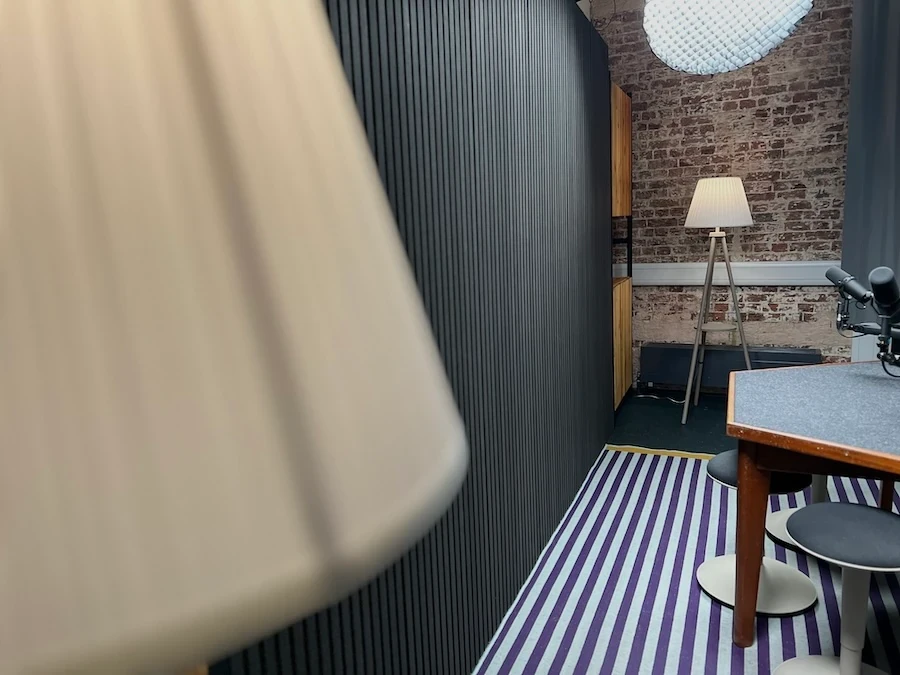 Creative Kin's London podcast studio is less than 15 minutes from Excel londo no the Elizabeth Line from Custom House to Woolwich.