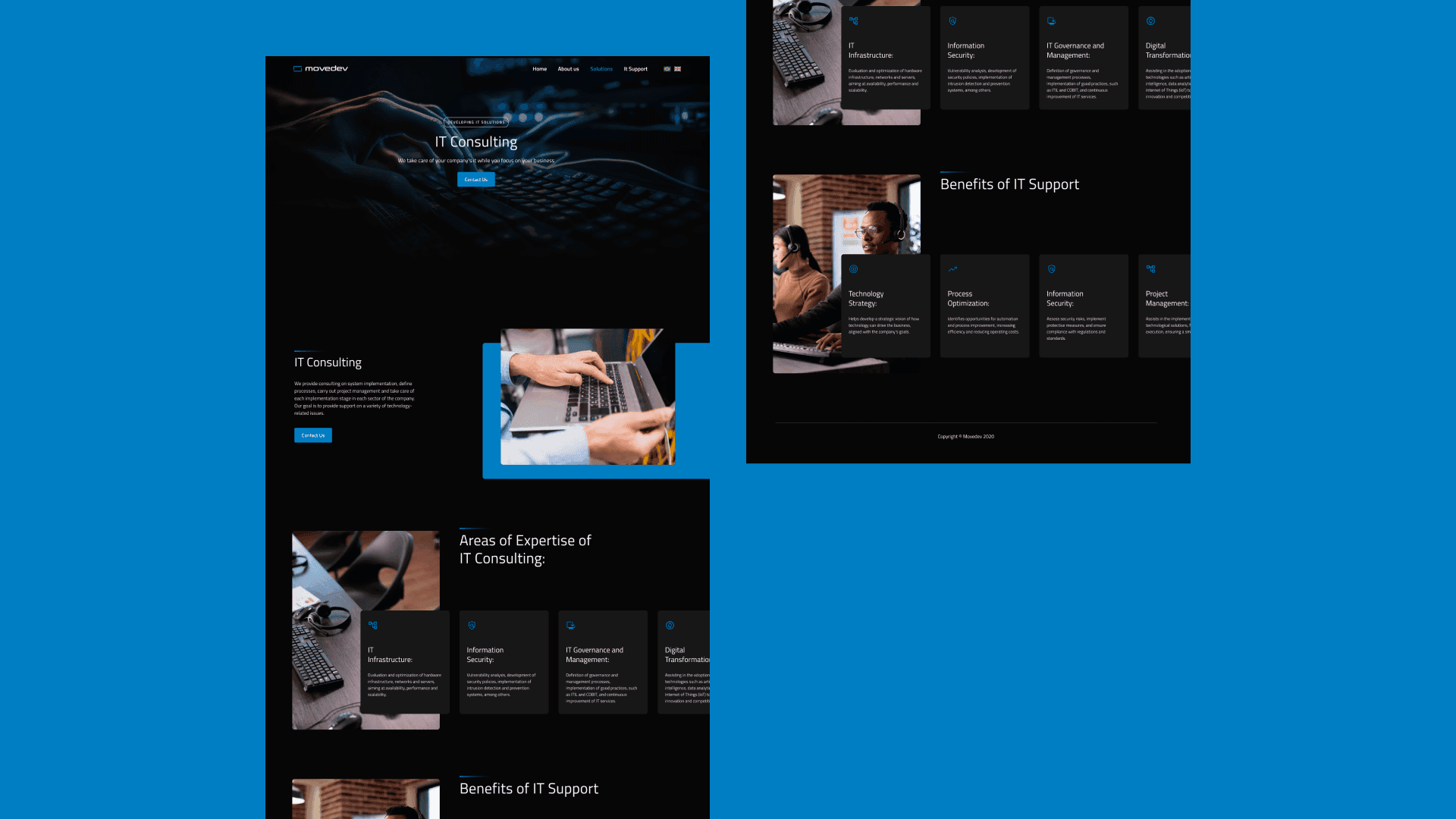 Telas da página de "IT Consulting" do site da Movedev