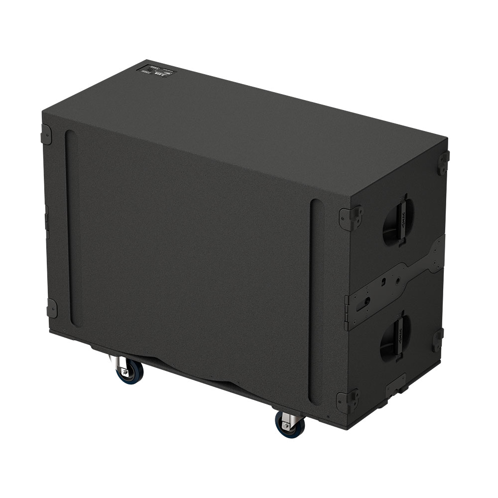 Black speaker cabinet with wheels