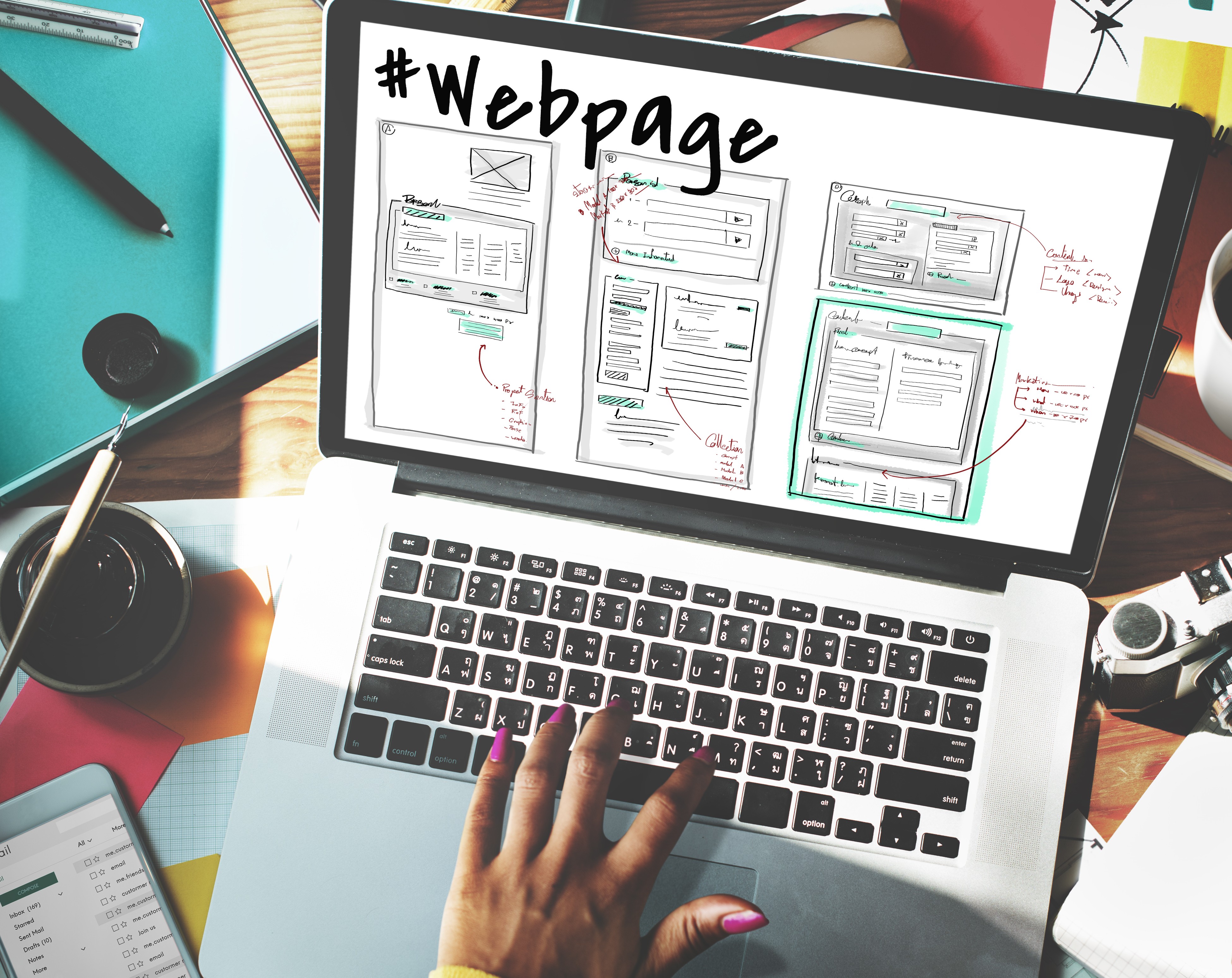 Image of a wireframe on a website on a laptop.