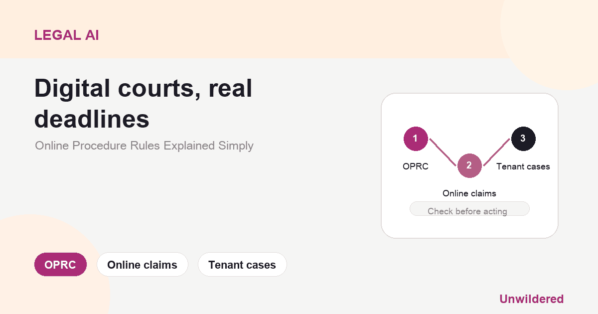 Online Procedure Rules Explained Simply 的說明卡:OPRC、Online claims、Tenant cases。