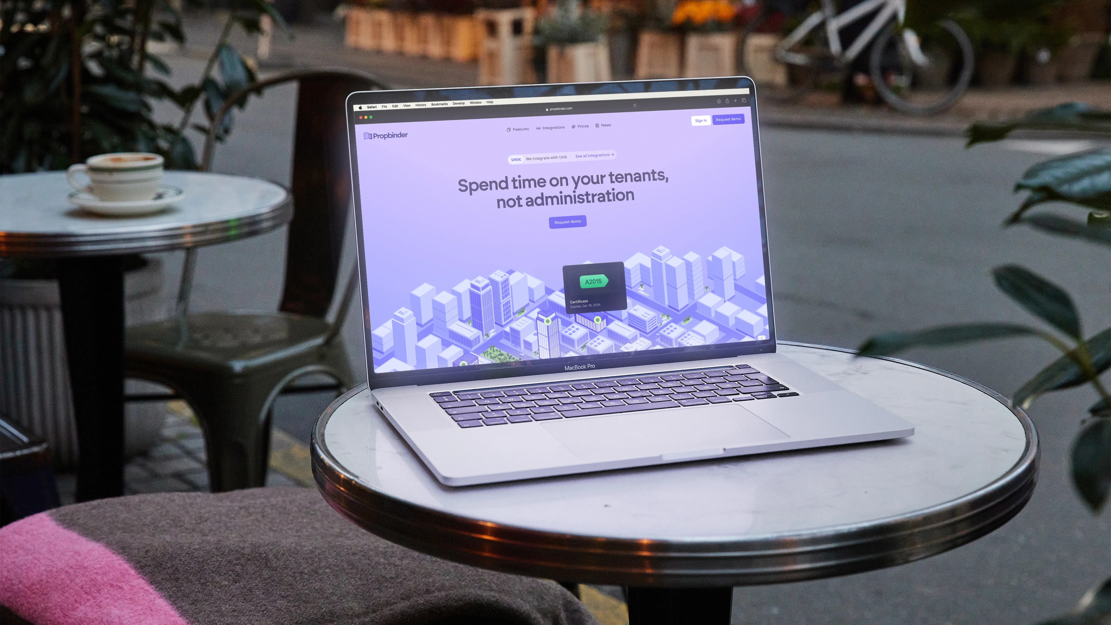 Propbinder website design displayed in a Macbook.