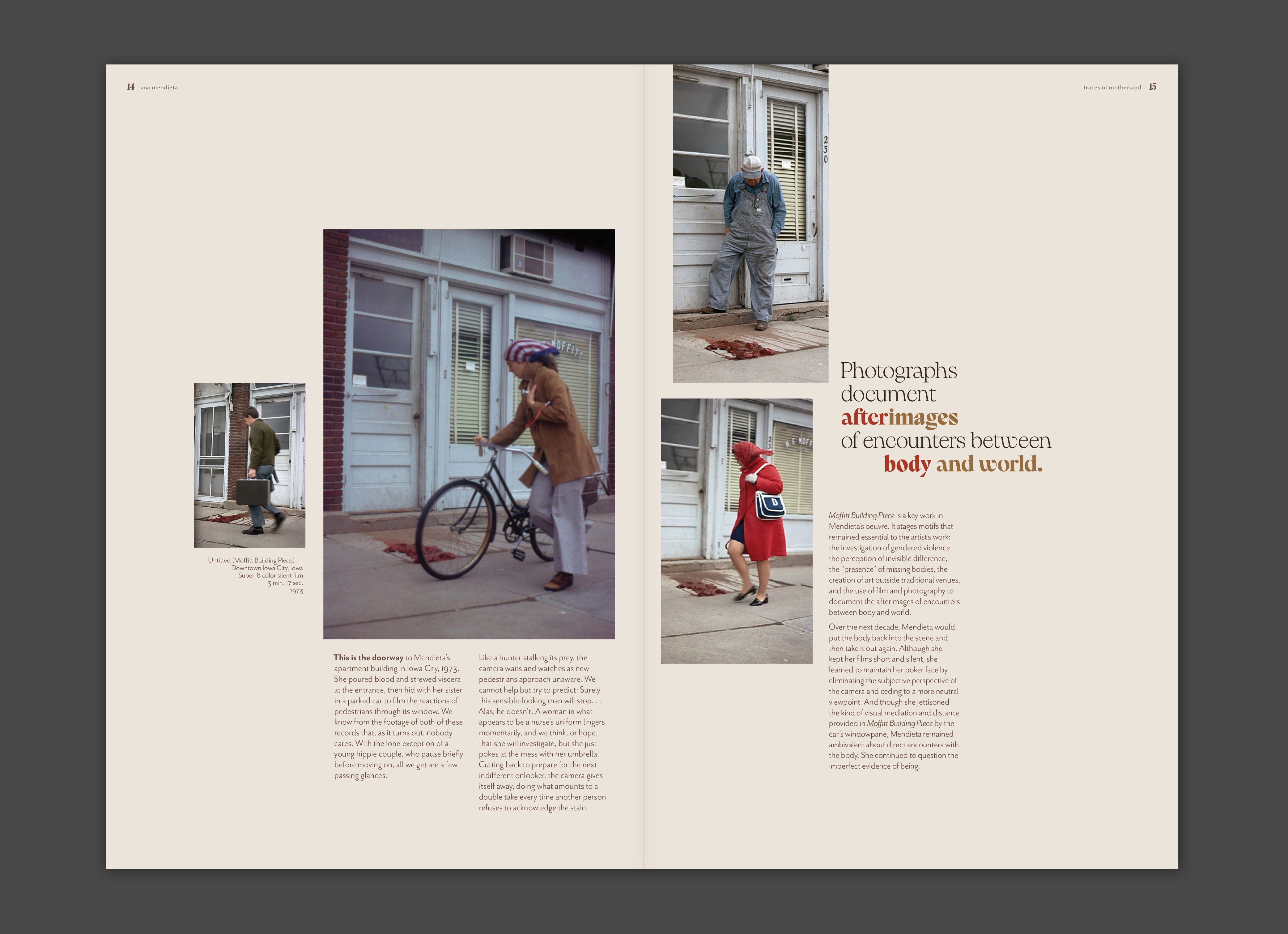 Book spread sample, utilizing contrasting type and indentation to create island-like forms with text rags around images.