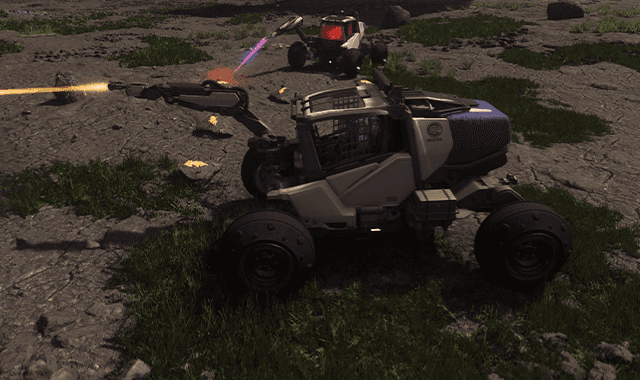 ROC mining vehicles are seen working on Aphorite gem deposits in the wilderness of Bloom, Pyro.