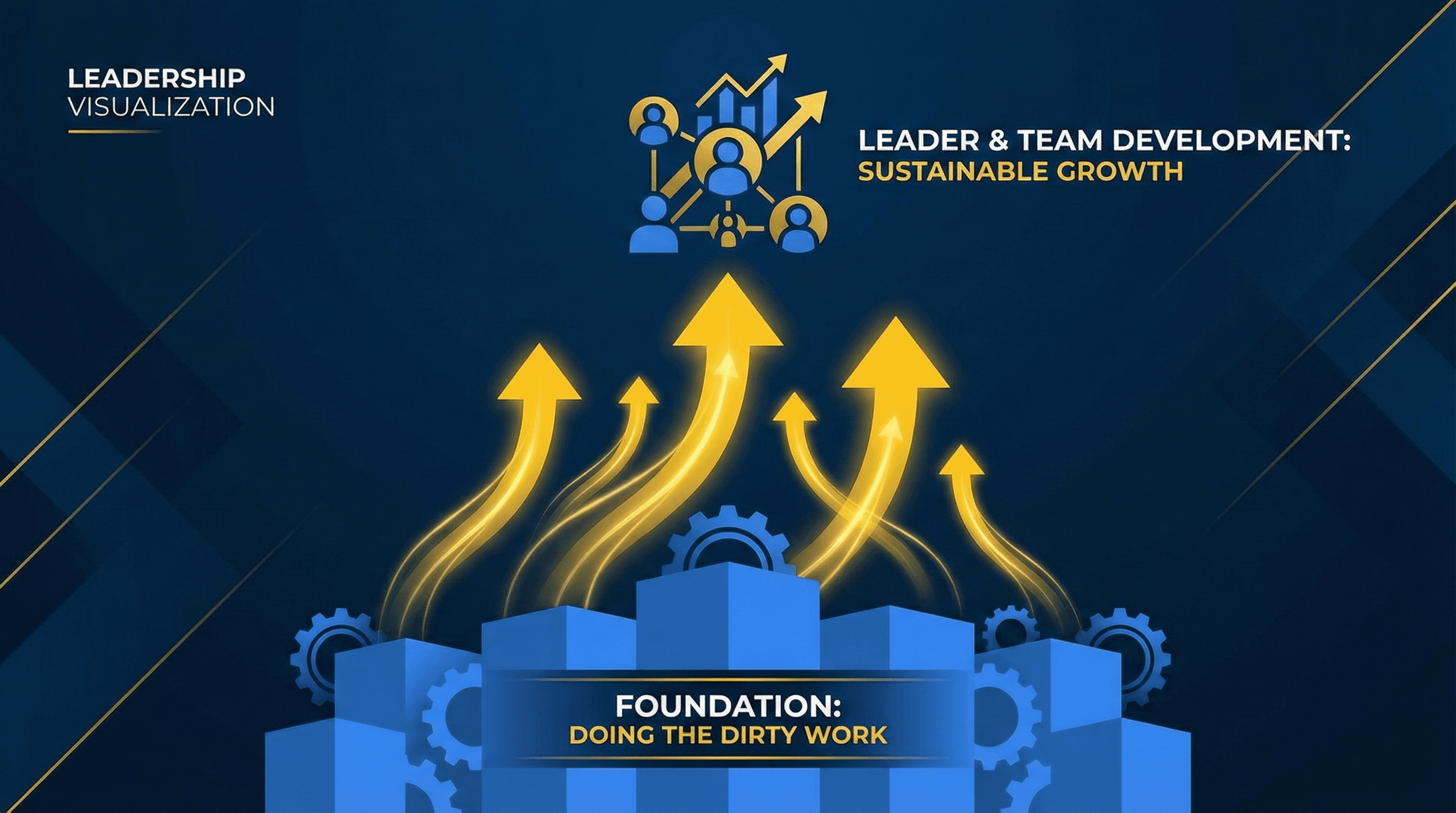 Doing the Dirty Work - leadership visualization with strategic blue and Michigan maize branding