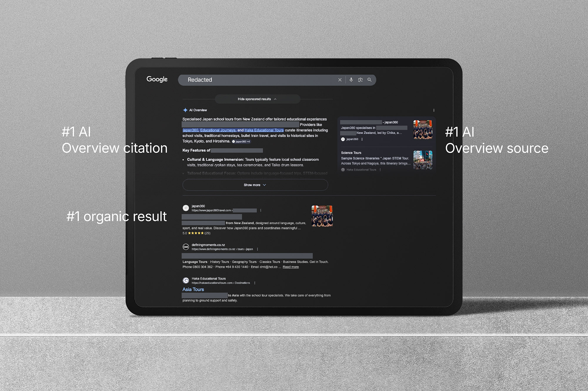 An ipad with google an ai search result from Kyttn