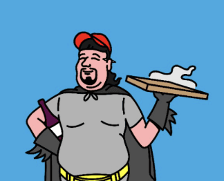 Personaje de Gordo Chanta con una pizza