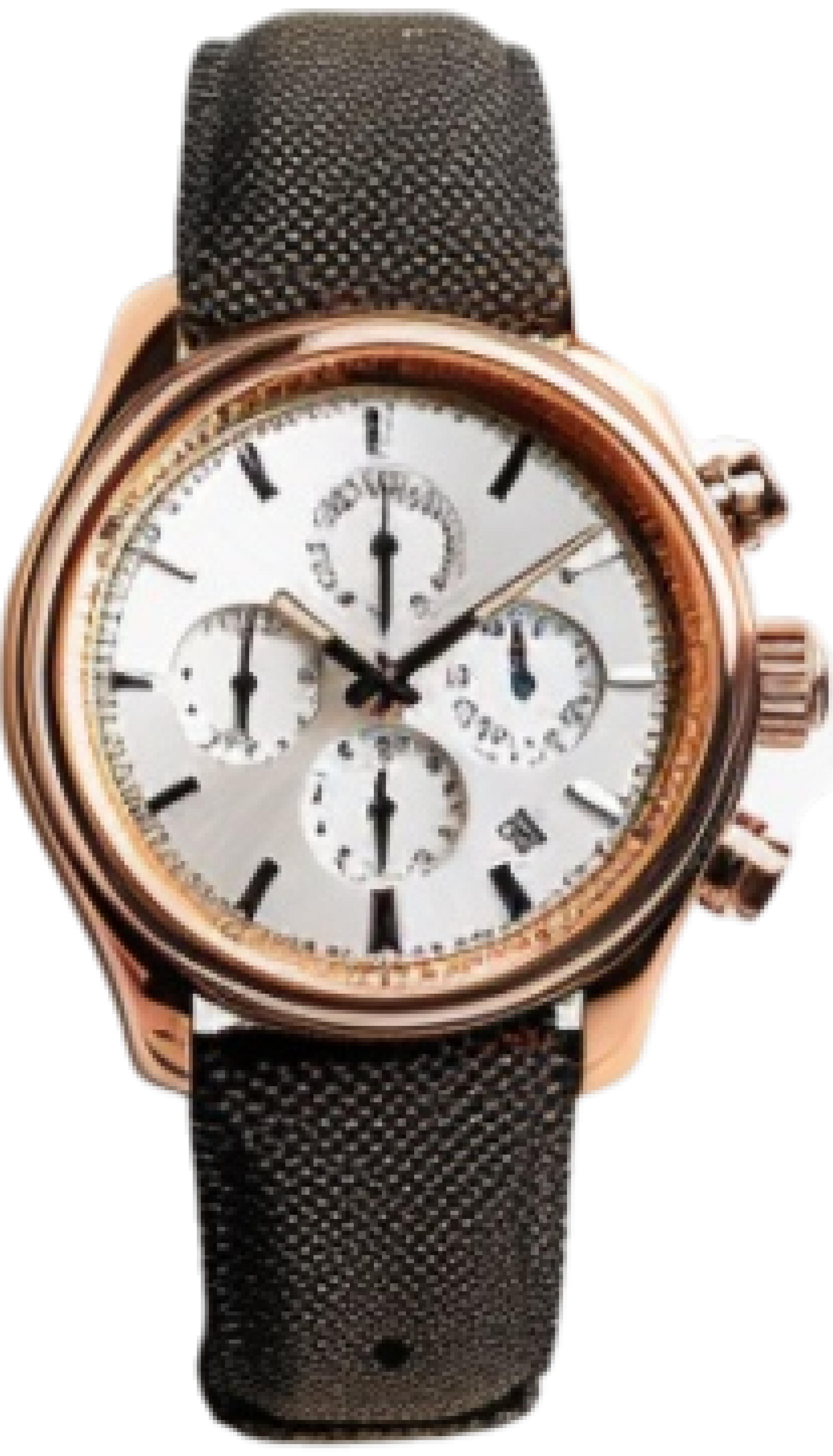 Montre chronographe de luxe avec boîtier en or rose et bracelet en tissu noir