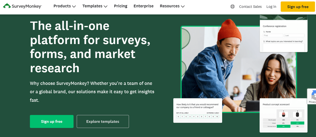 SaaS landing page for SurveyMonkey 
