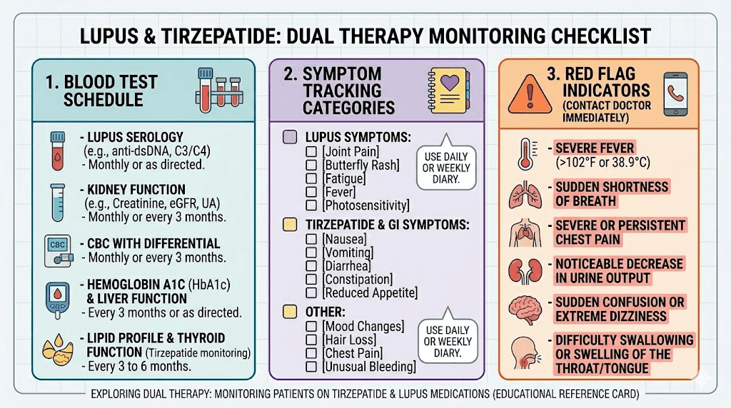 Tirzepatide monitoring protocol for lupus patients blood work and symptom tracking