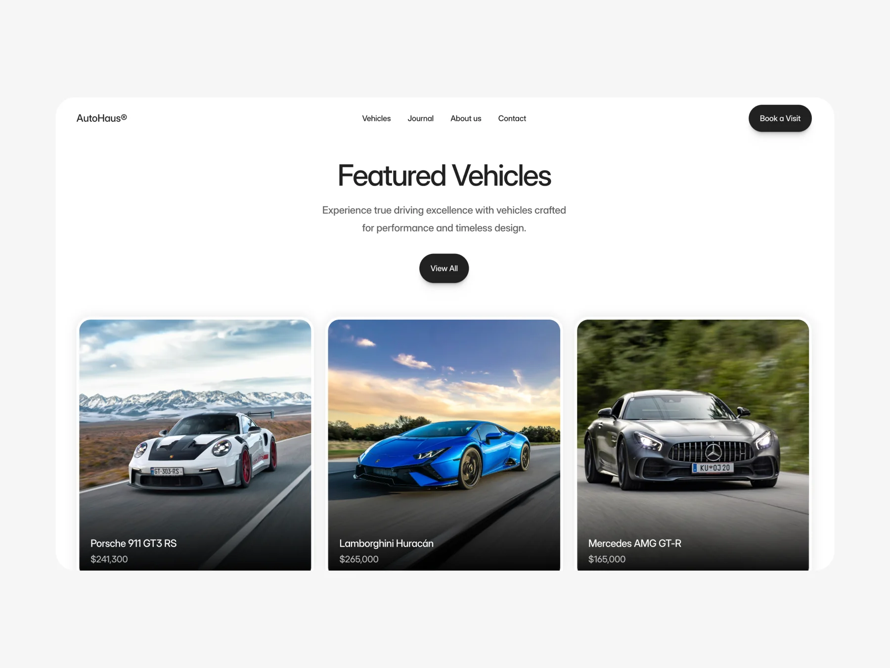 Car dealership website template featured vehicles grid layout