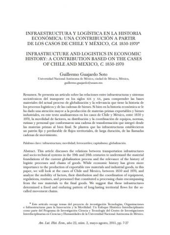 La infraestructura y la logística en la historia económica: una contribución a partir de los casos de Chile y México, ca. 1850-1970