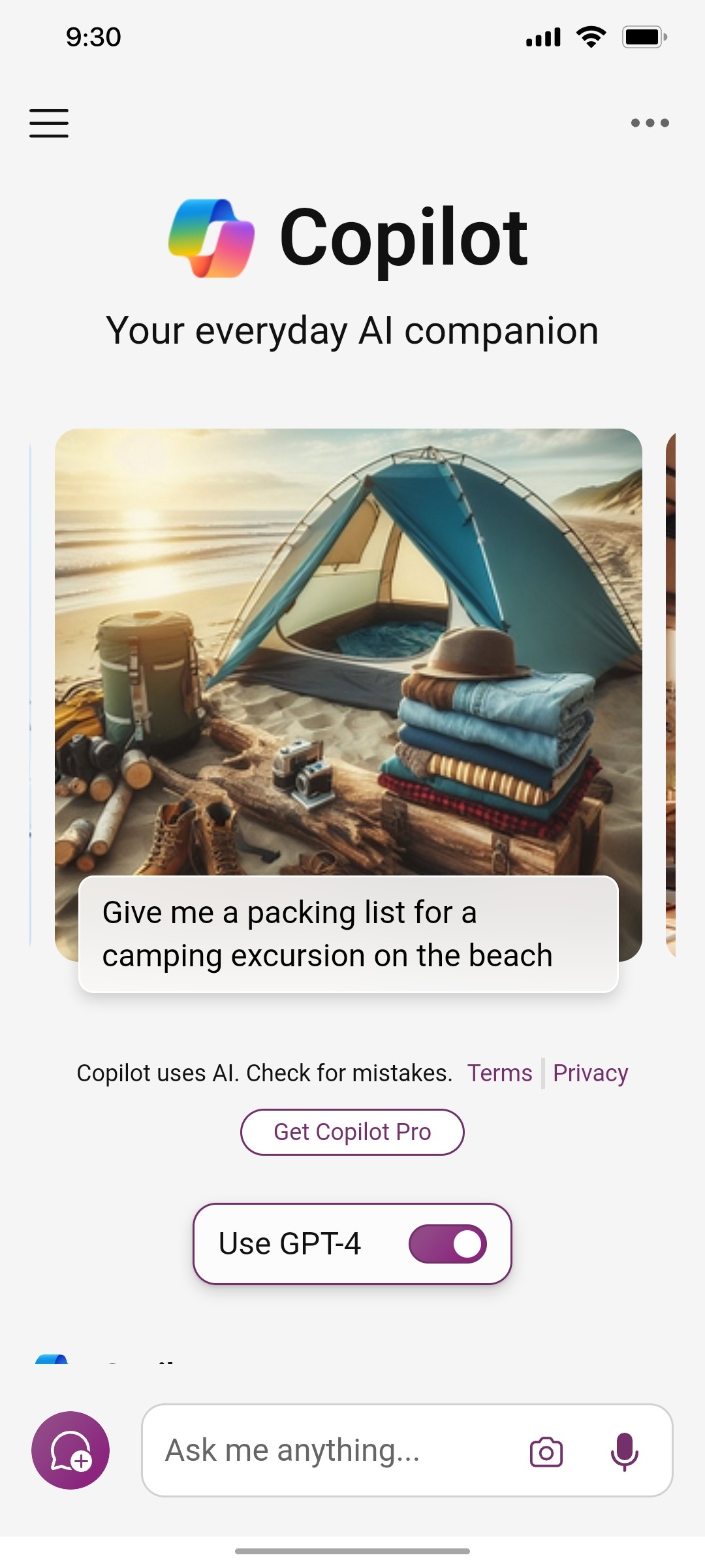 Microsoft Copilot Chat GPT 4 screen