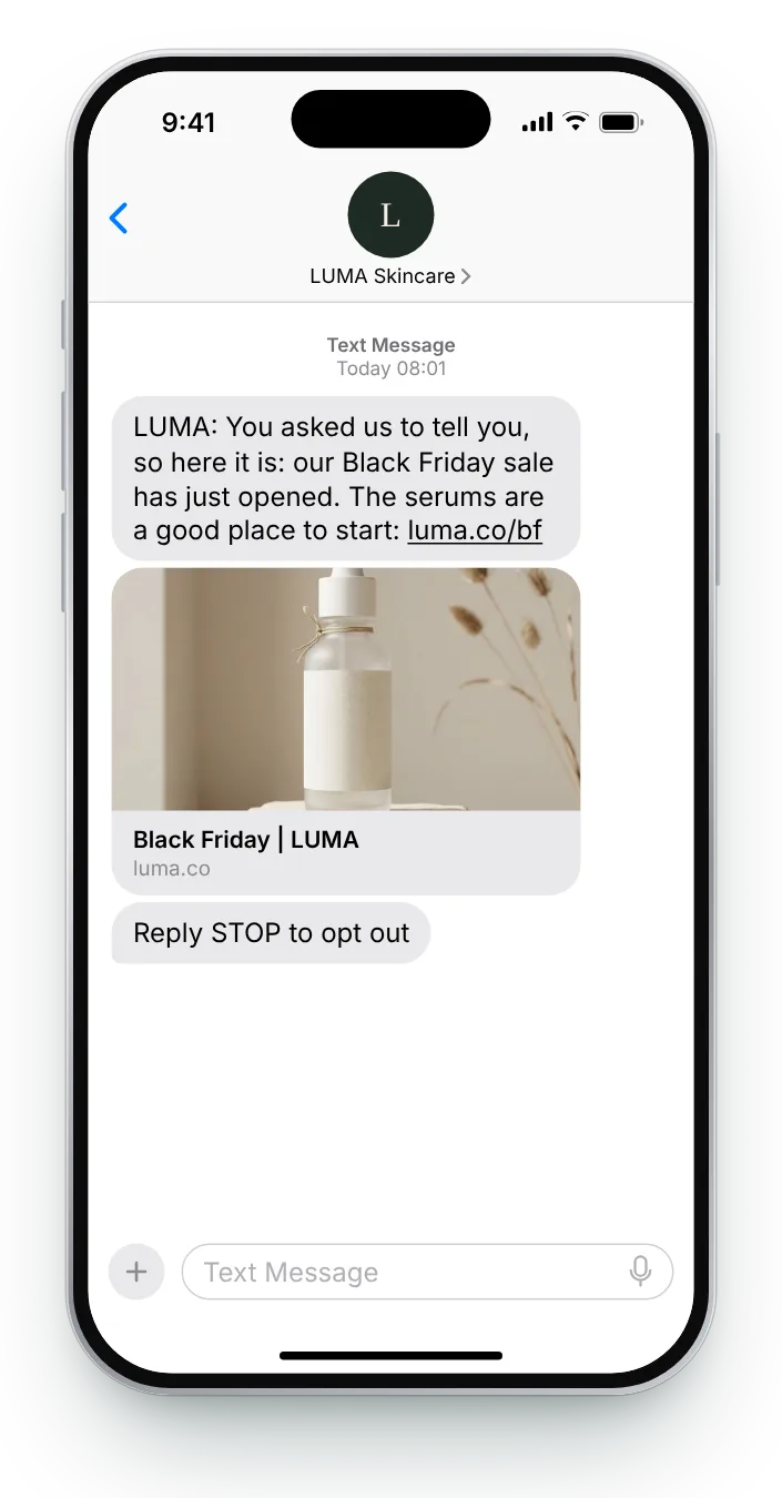 Requested: the start alert Black Friday text on an iPhone