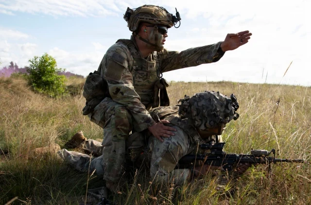 Infantry soldiers set in an ambush position
