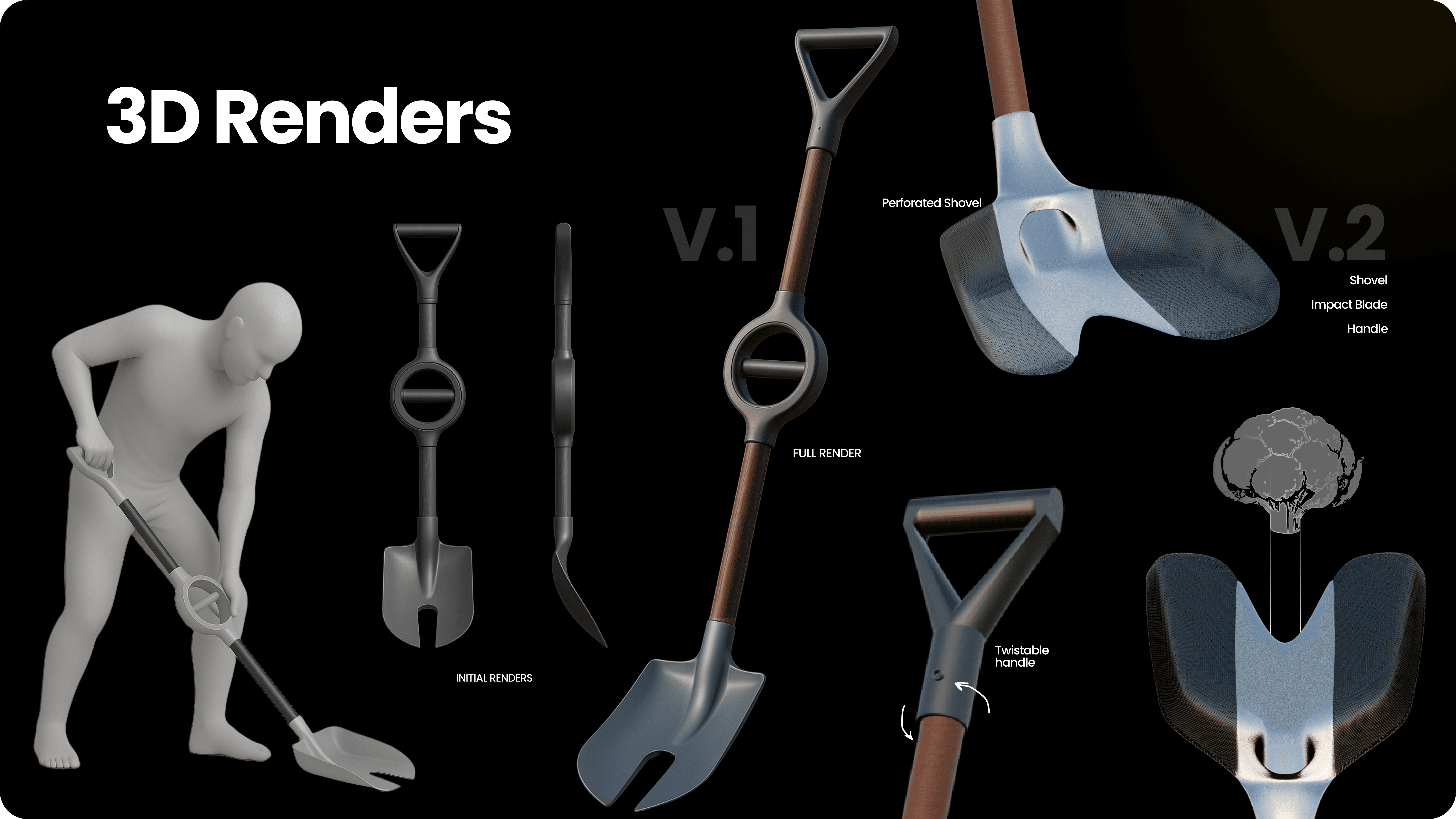 Final Design: A dual-grip ergonomic harvester featuring a specialized V-shaped impact blade for precision upright cutting.
