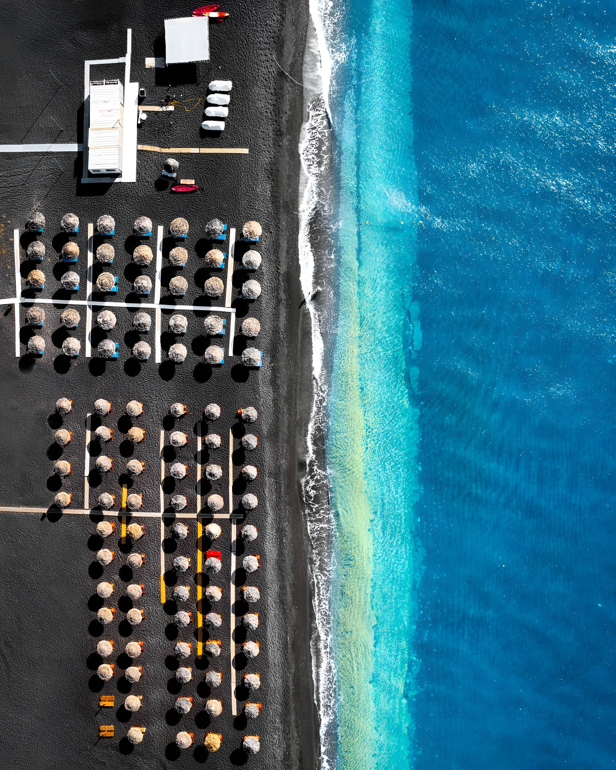perissa beach santorini from above