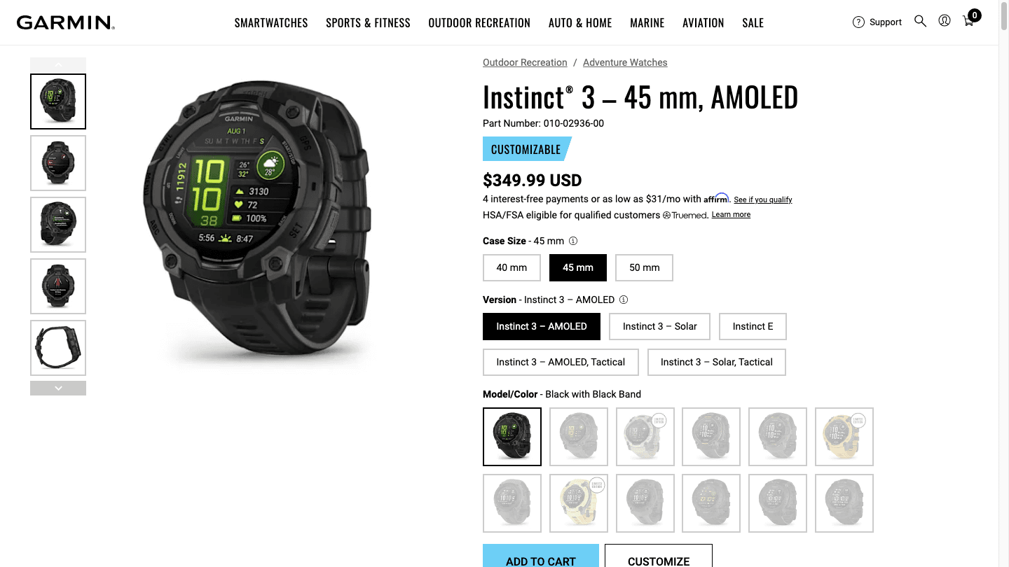 Garmin Instinct 3 AMOLED product page